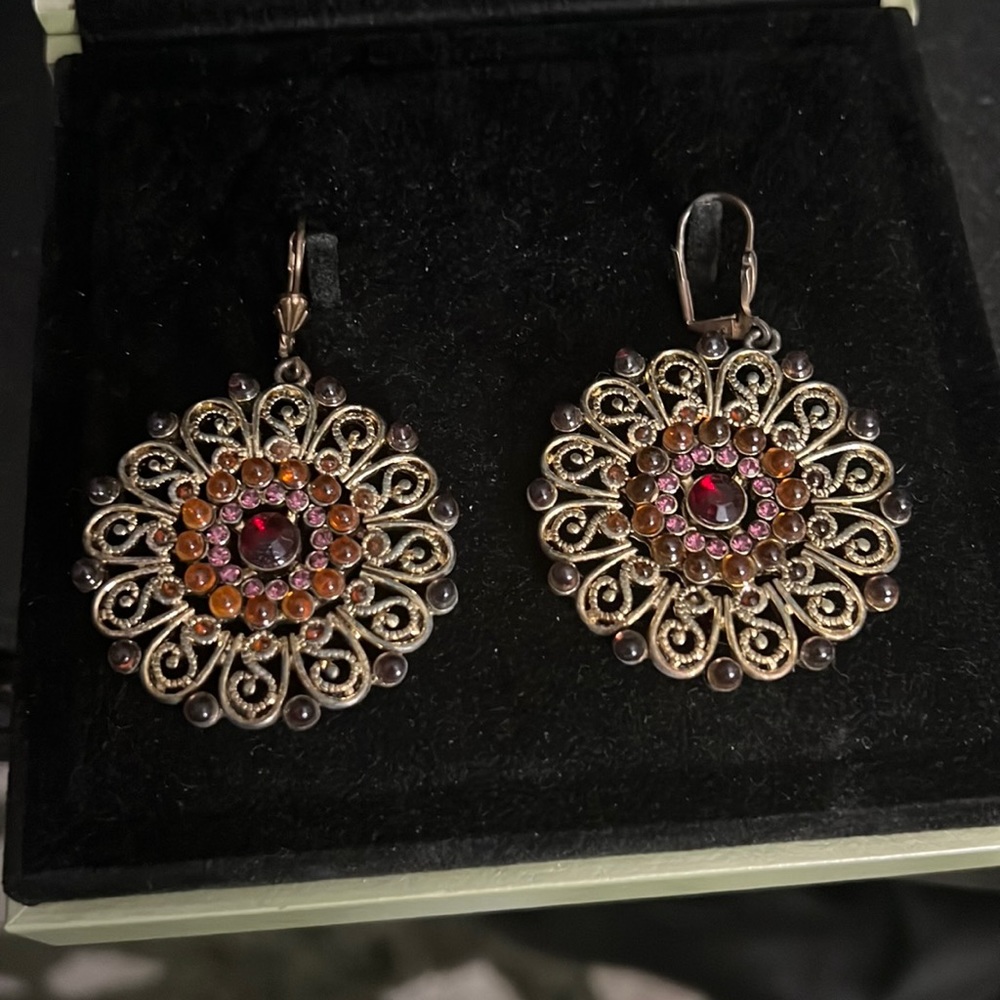 Gold Beaded Statement Earrings - image 1